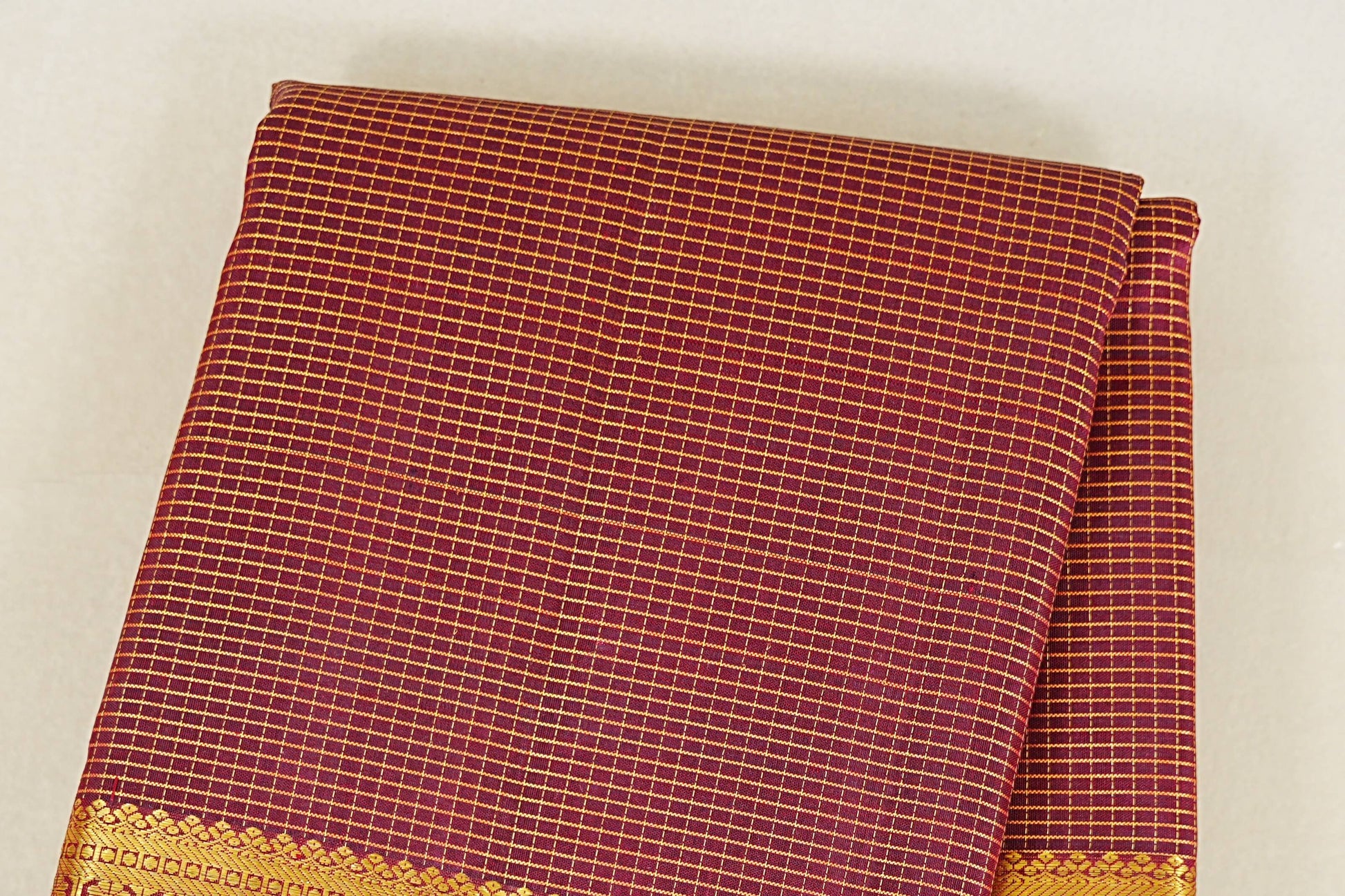 Maroon Zari Checks Vintage Kanjivaram Silk Saree  border zoom
