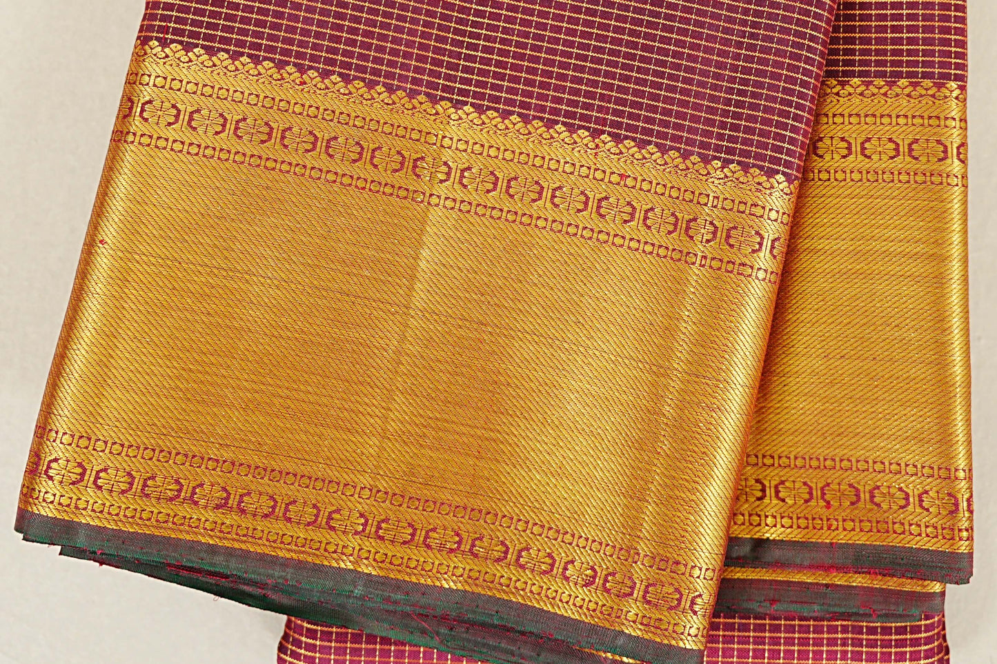 Maroon Zari Checks Vintage Kanjivaram Silk Saree  border zoom
