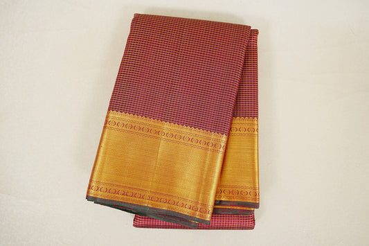 folded Maroon Zari Checks Vintage Kanjivaram Silk Saree 