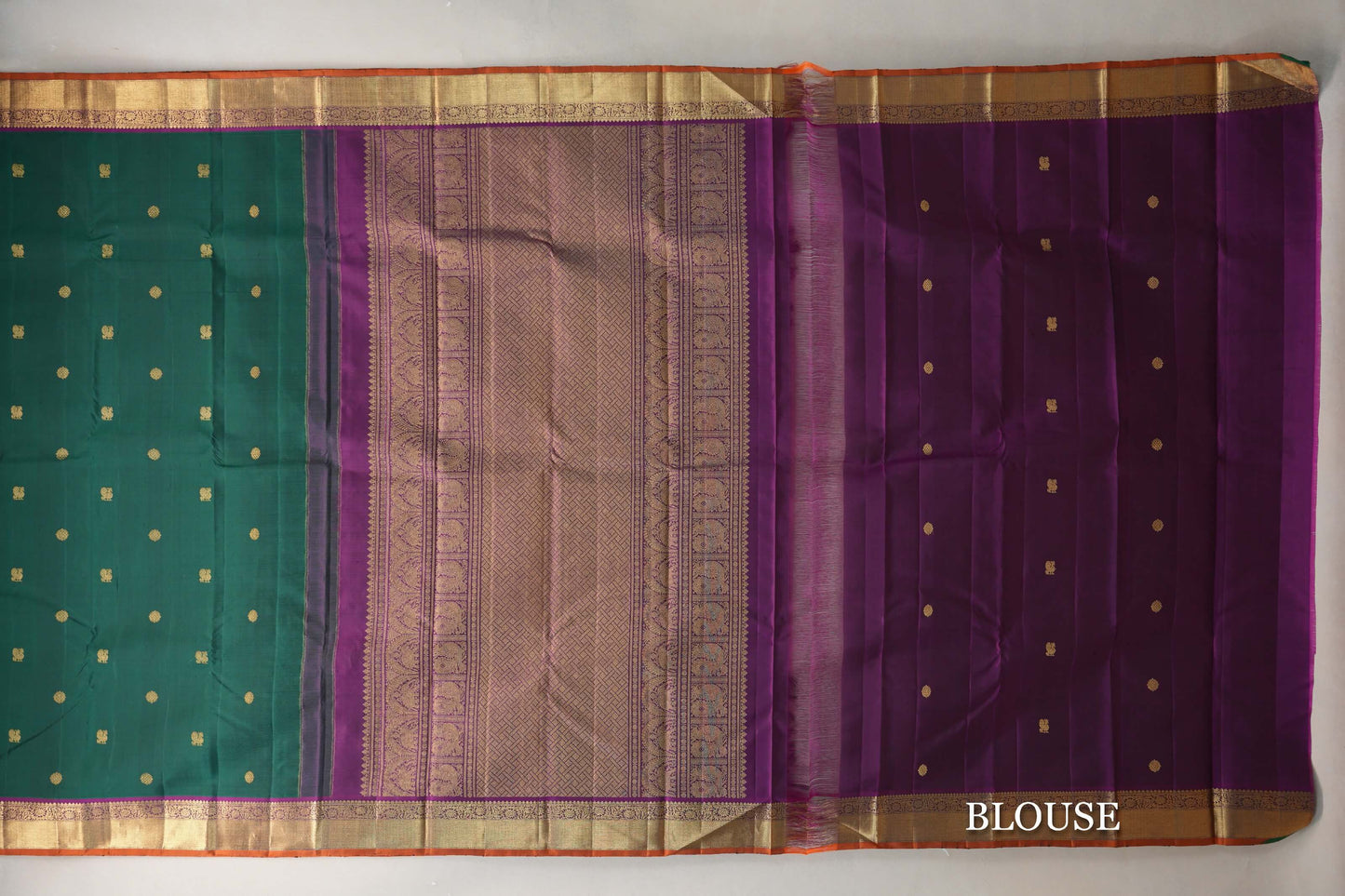 Deep Bottle Green Vintage Kanjivaram Silk Saree blouse