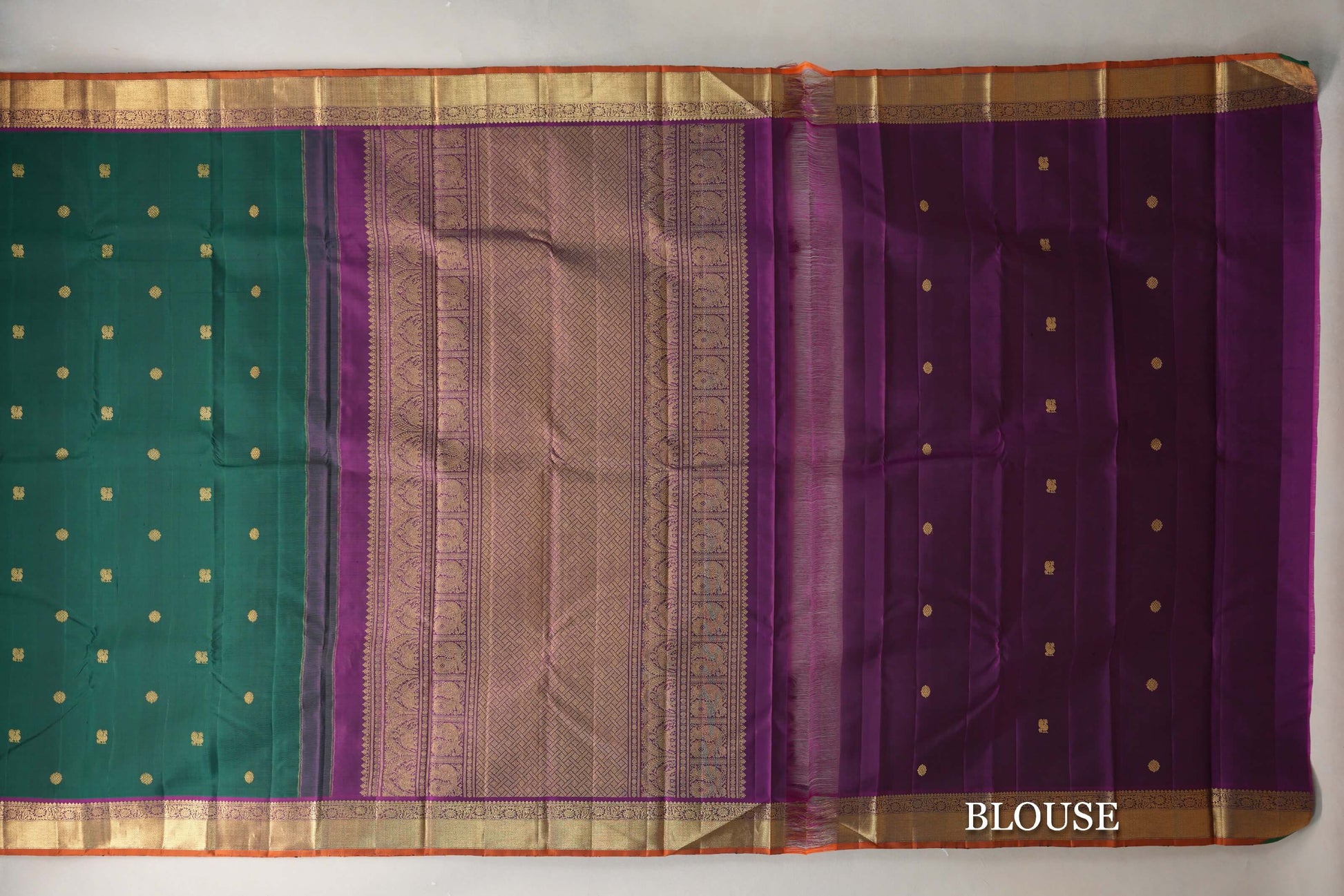 Deep Bottle Green Vintage Kanjivaram Silk Saree blouse