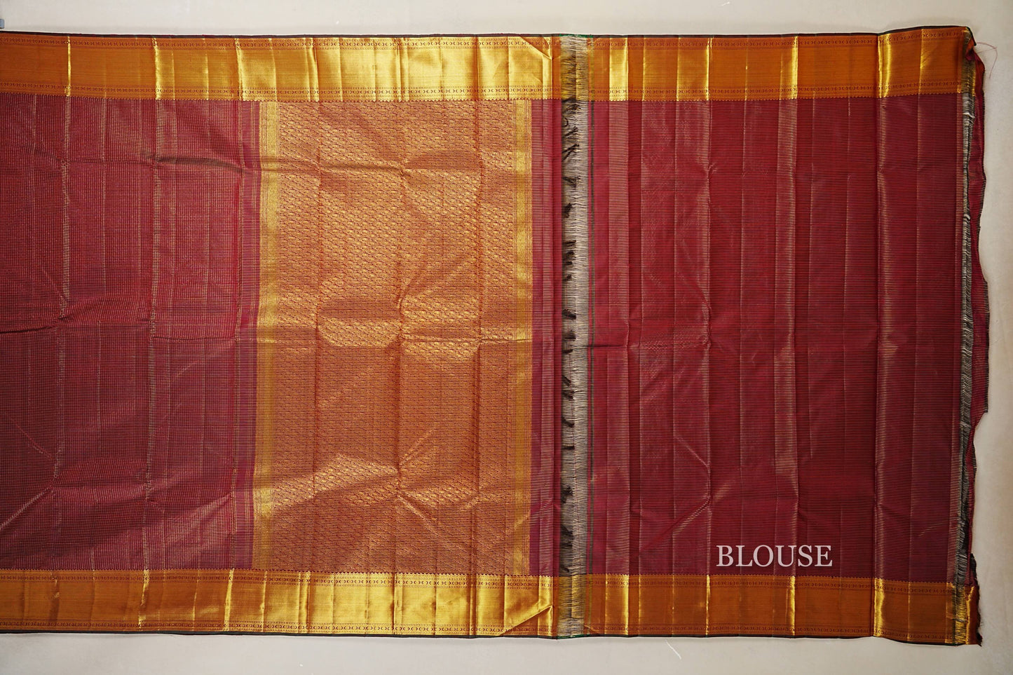 Maroon Zari Checks Vintage Kanjivaram Silk Saree  blouse