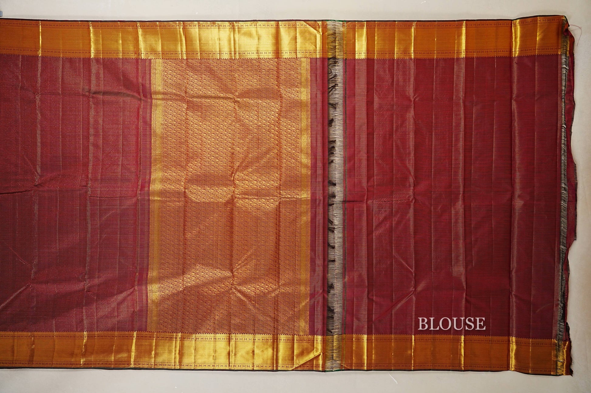 Maroon Zari Checks Vintage Kanjivaram Silk Saree  blouse