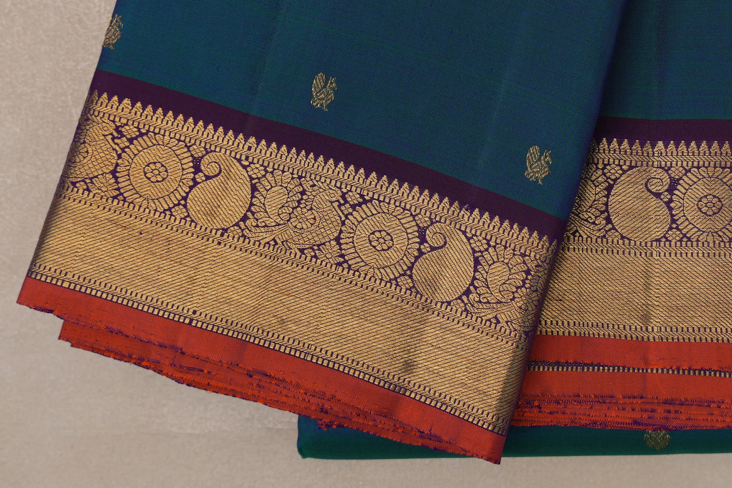 Dual Tone of  Green & Blue Vintage Kanjivaram Silk Saree border