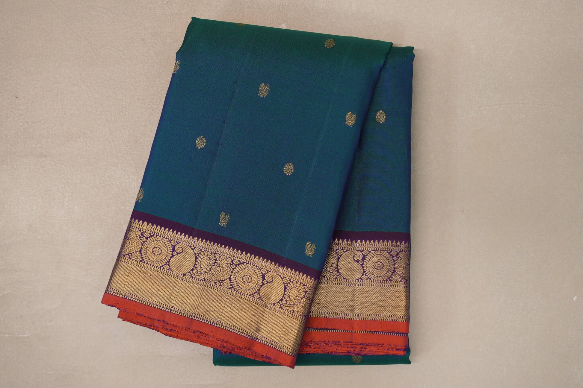 Dual Tone of  Green & Blue Vintage Kanjivaram Silk Saree