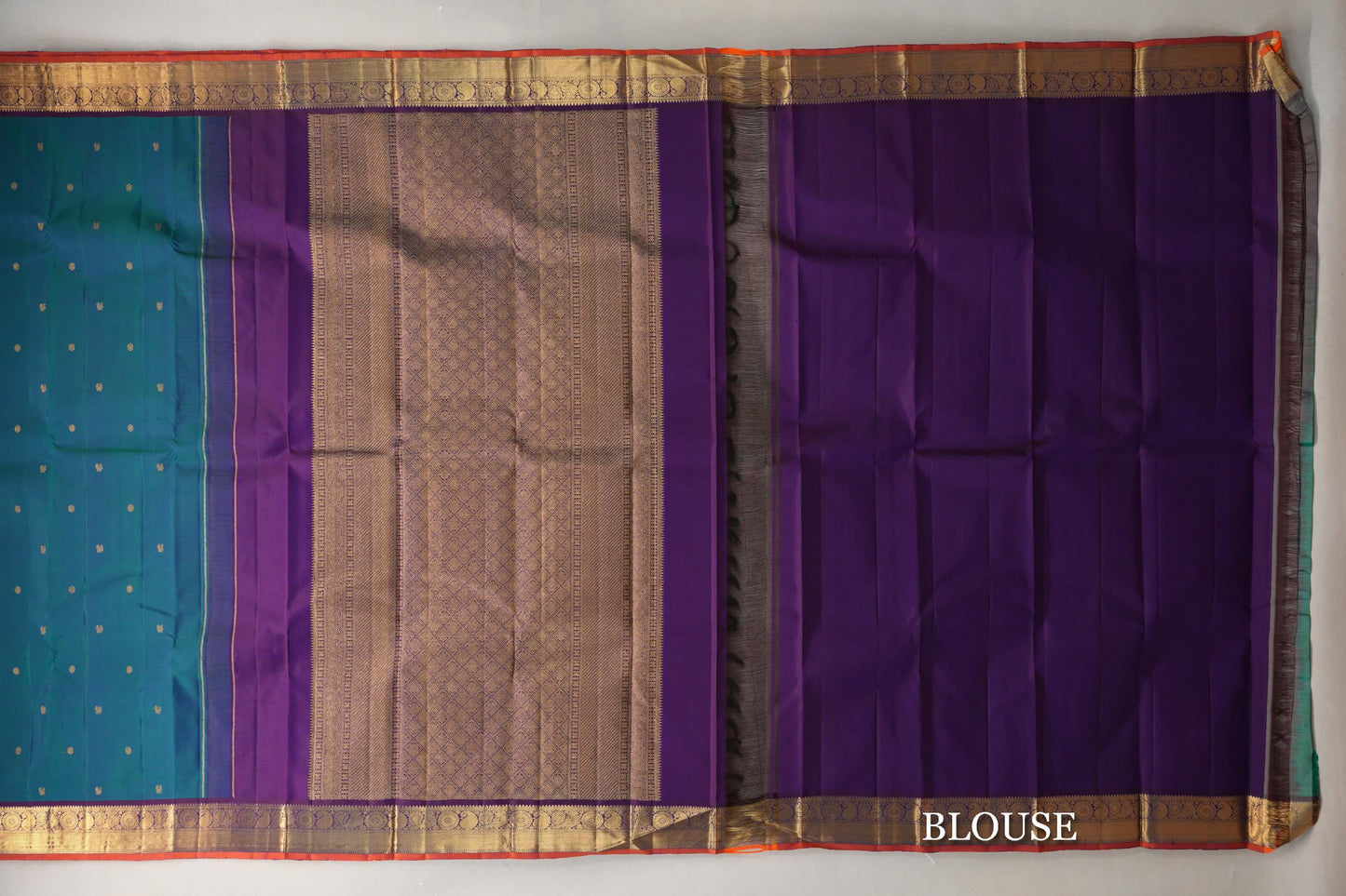 Dual Tone of  Green & Blue Vintage Kanjivaram Silk Saree blouse