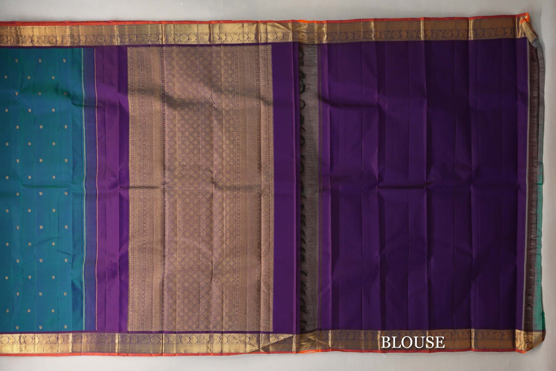 Dual Tone of  Green & Blue Vintage Kanjivaram Silk Saree blouse