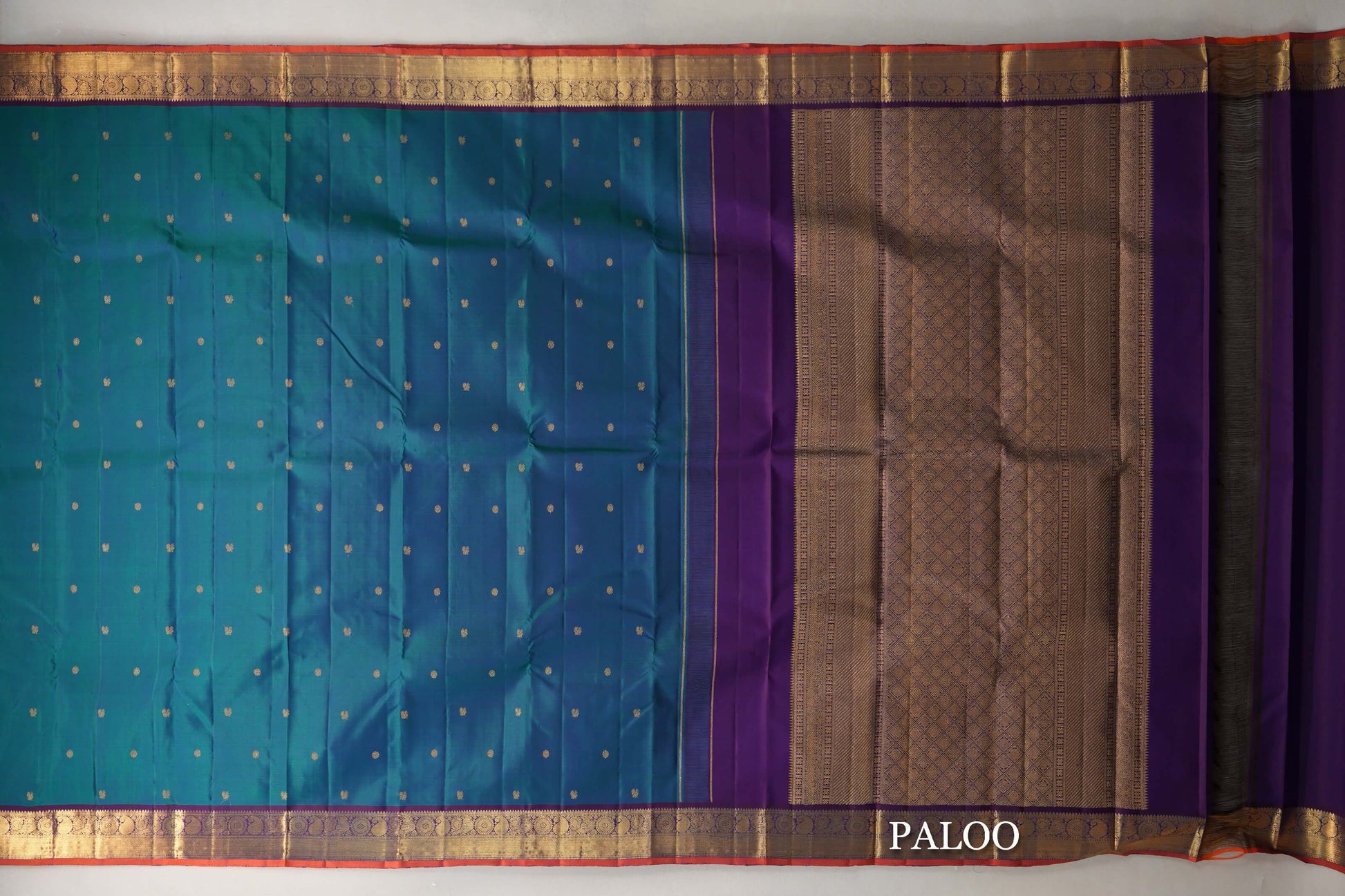 Dual Tone of  Green & Blue Vintage Kanjivaram Silk Saree paloo