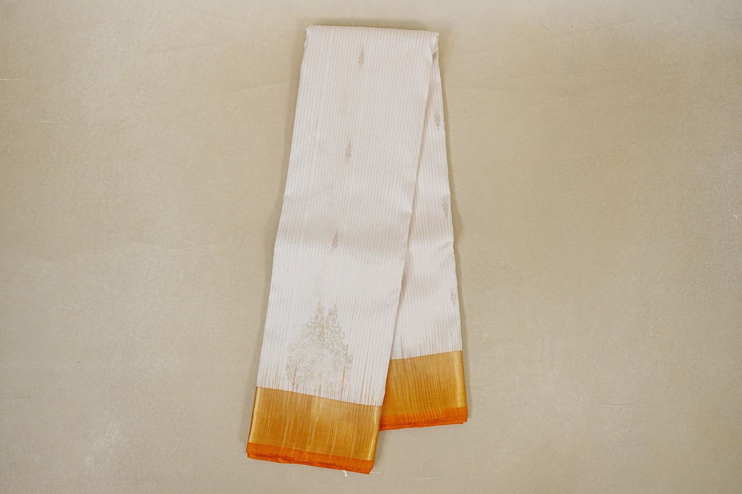 Cream with Mustard Yellow Borders Light Weight Kanchipuram Silk Saree