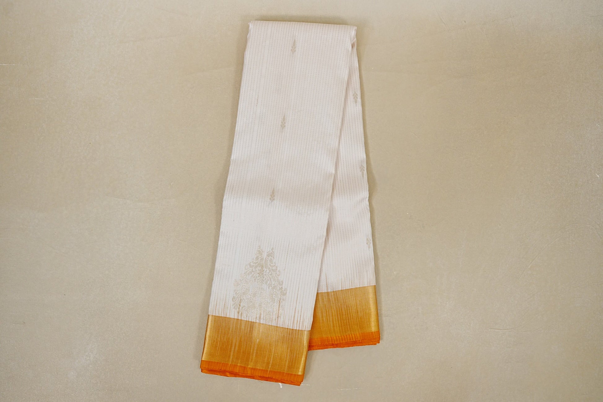 Cream with Mustard Yellow Borders Light Weight Kanchipuram Silk Saree