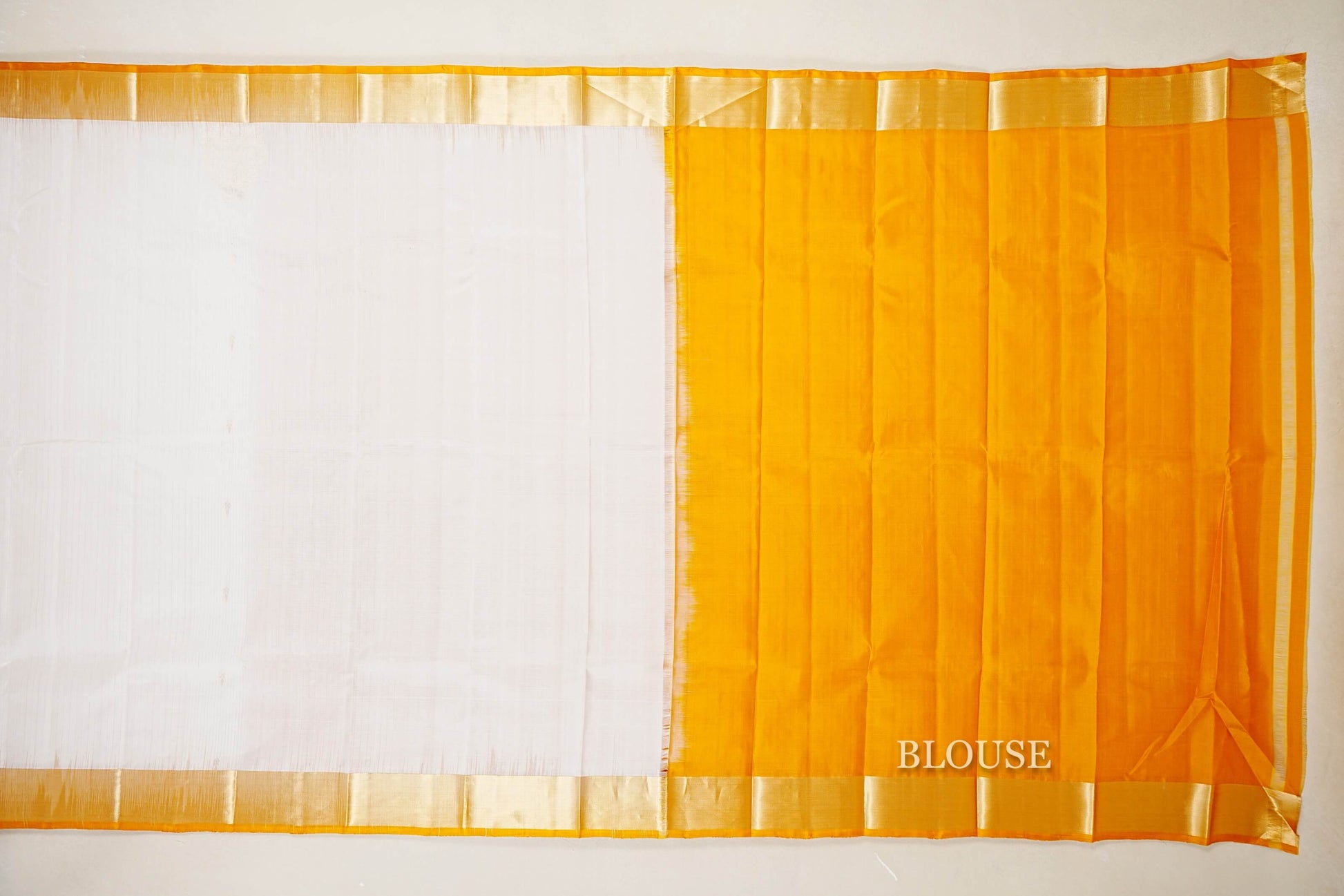 Cream with Mustard Yellow Borders Light Weight Kanchipuram Silk Saree blouse
