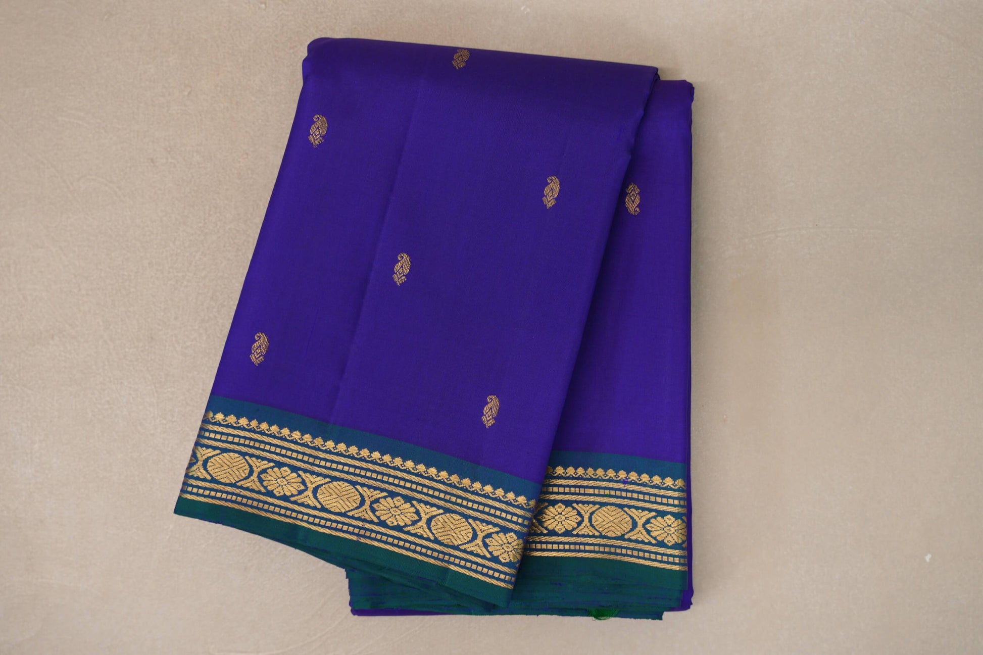 Deep Blue with Peacock Green Borders Vintage Kanjivaram Silk Saree