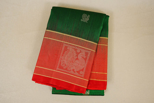 folded Bottle Green Light Weight Kanchipuram Silk Saree