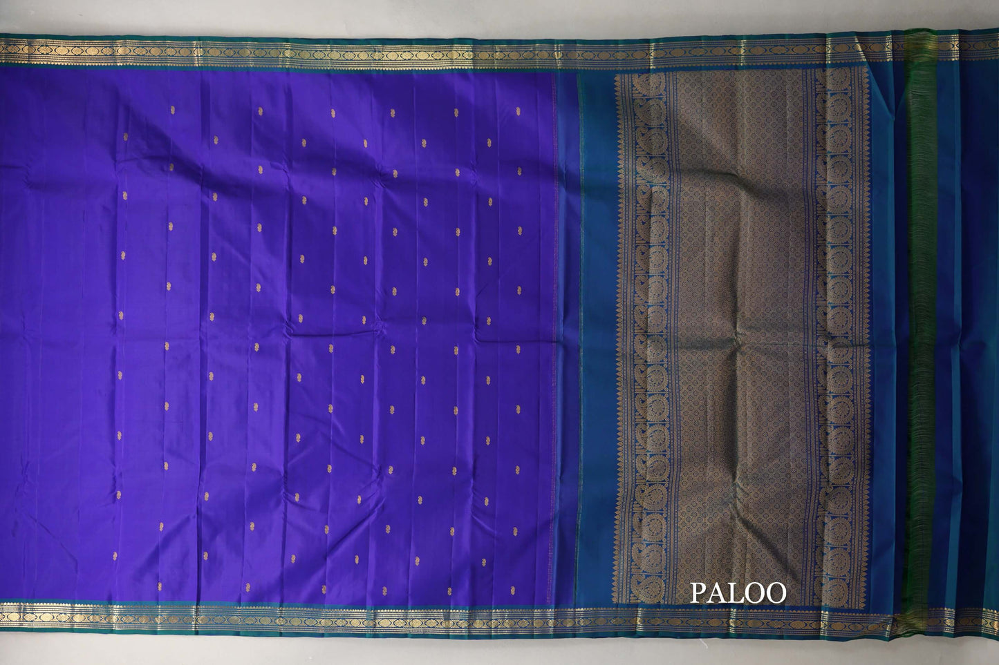 Deep Blue with Peacock Green Borders Vintage Kanjivaram Silk Saree paloo