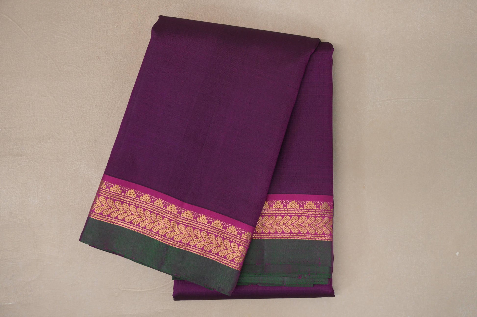 Deep Magenta with Magenta & Bottle Green Selvedge Borders Vintage Kanjivaram Silk Saree