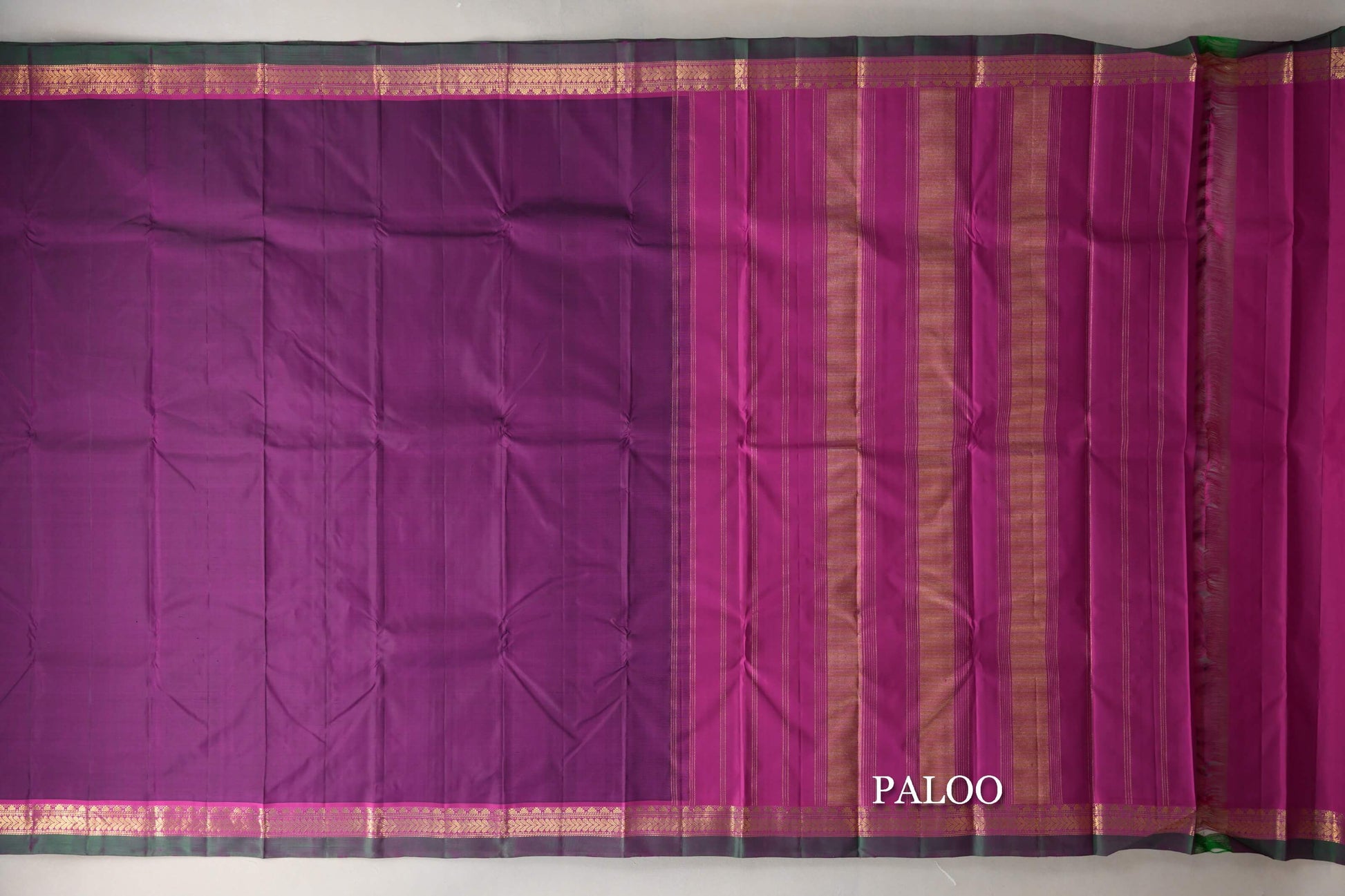 Deep Magenta with Magenta & Bottle Green Selvedge Borders Vintage Kanjivaram Silk Saree paloo