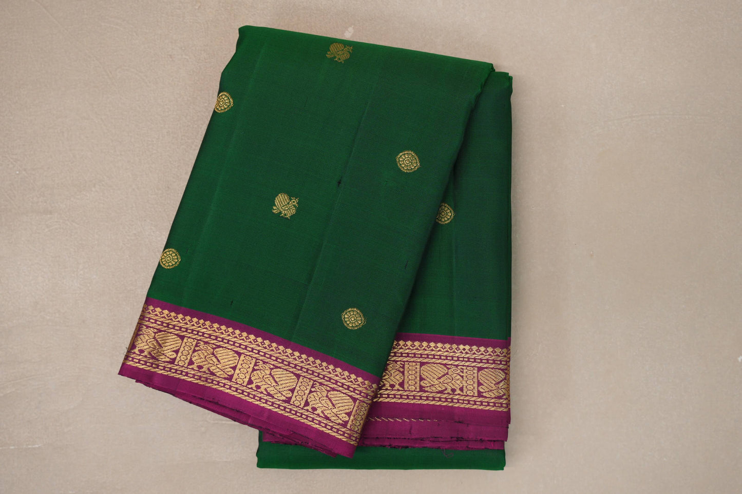 Deep Green with Deep Magenta Borders Vintage Kanjivaram Silk Saree