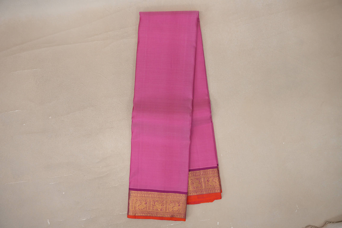 Online Dusty Rose Pink with Deep Magenta with Deep Orange Selvedge Borders Vintage Kanjivaram Silk Saree