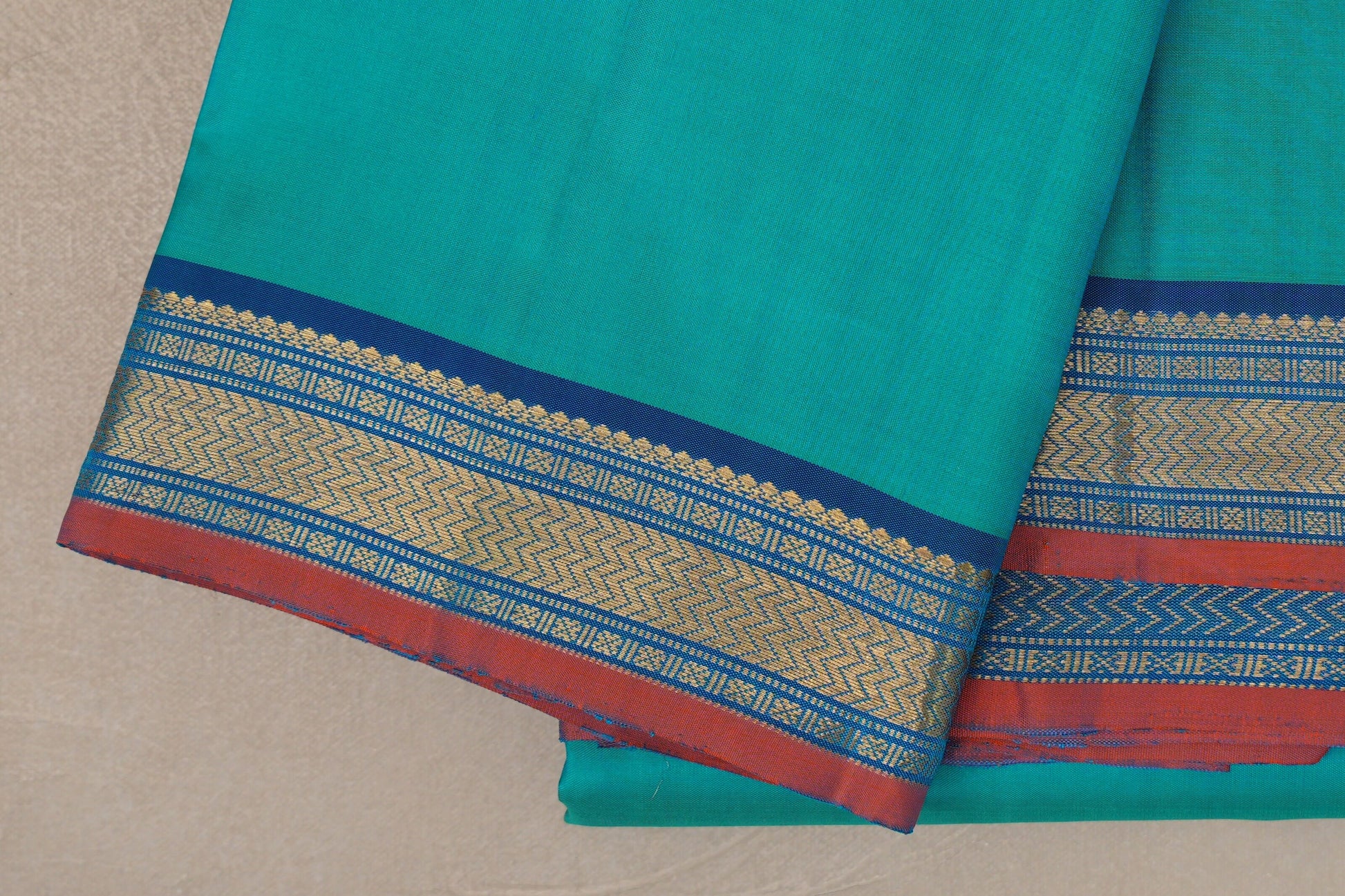Bluish Green Vintage Kanjivaram Silk Saree border