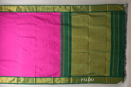 Bright Magenta with Emerald Green Borders Ten Yards Silk Saree paloo