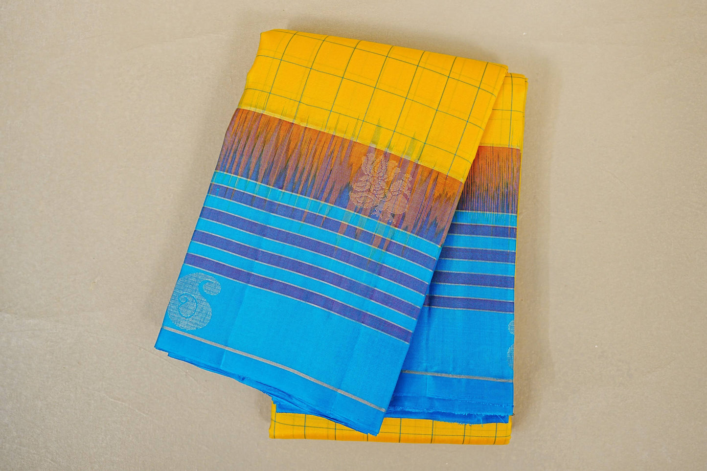folded Bright Yellow Light Weight Kanchipuram Silk Saree