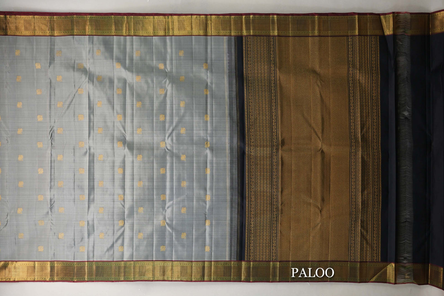 Silver Grey with Maroon Borders Vintage Kanjivaram Silk Saree paloo