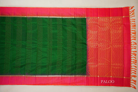 Bottle Green  Light Weight Kanchipuram Silk Saree paloo