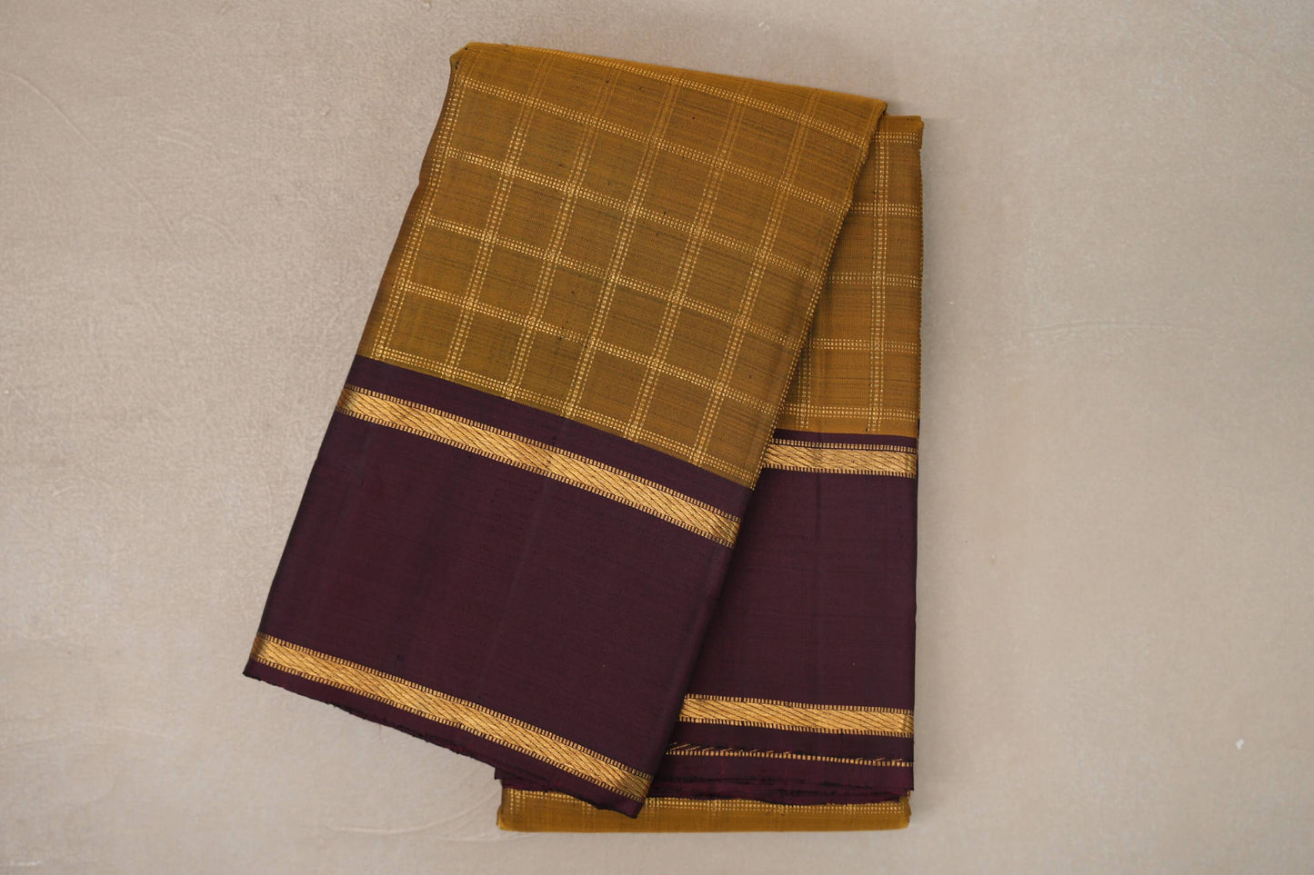 Olive Green with Deep Plum Borders Vintage Kanjivaram Silk Saree