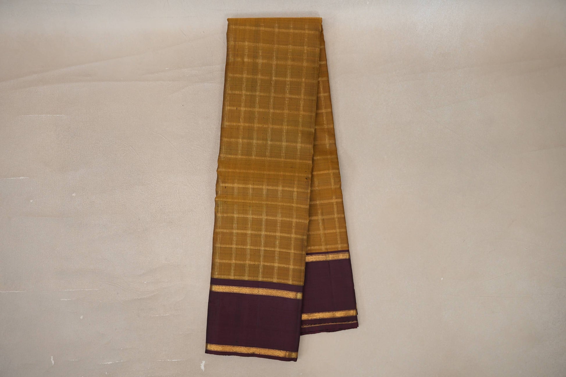 Online Olive Green with Deep Plum Borders Vintage Kanjivaram Silk Saree