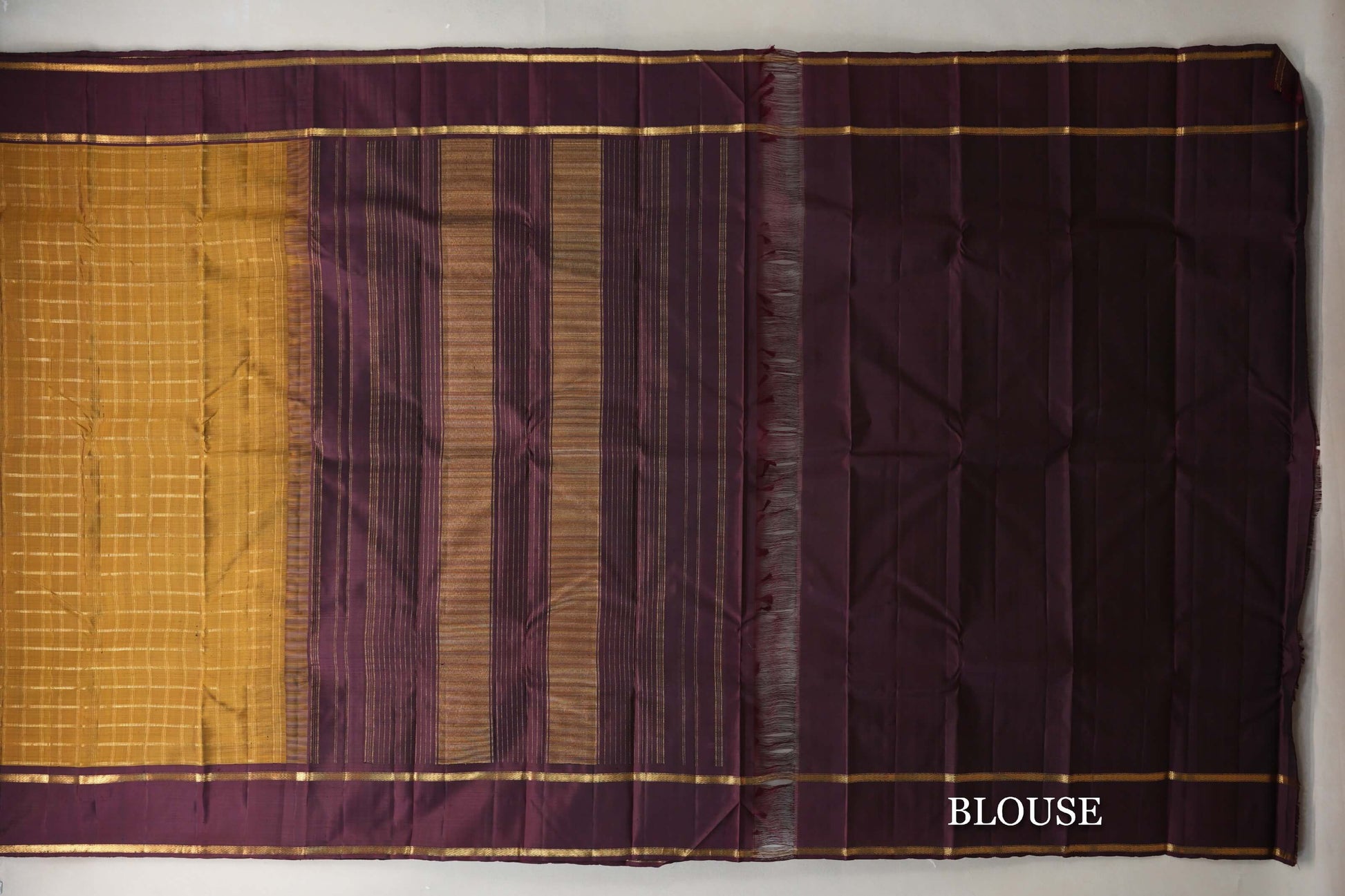 Olive Green with Deep Plum Borders Vintage Kanjivaram Silk Saree blouse