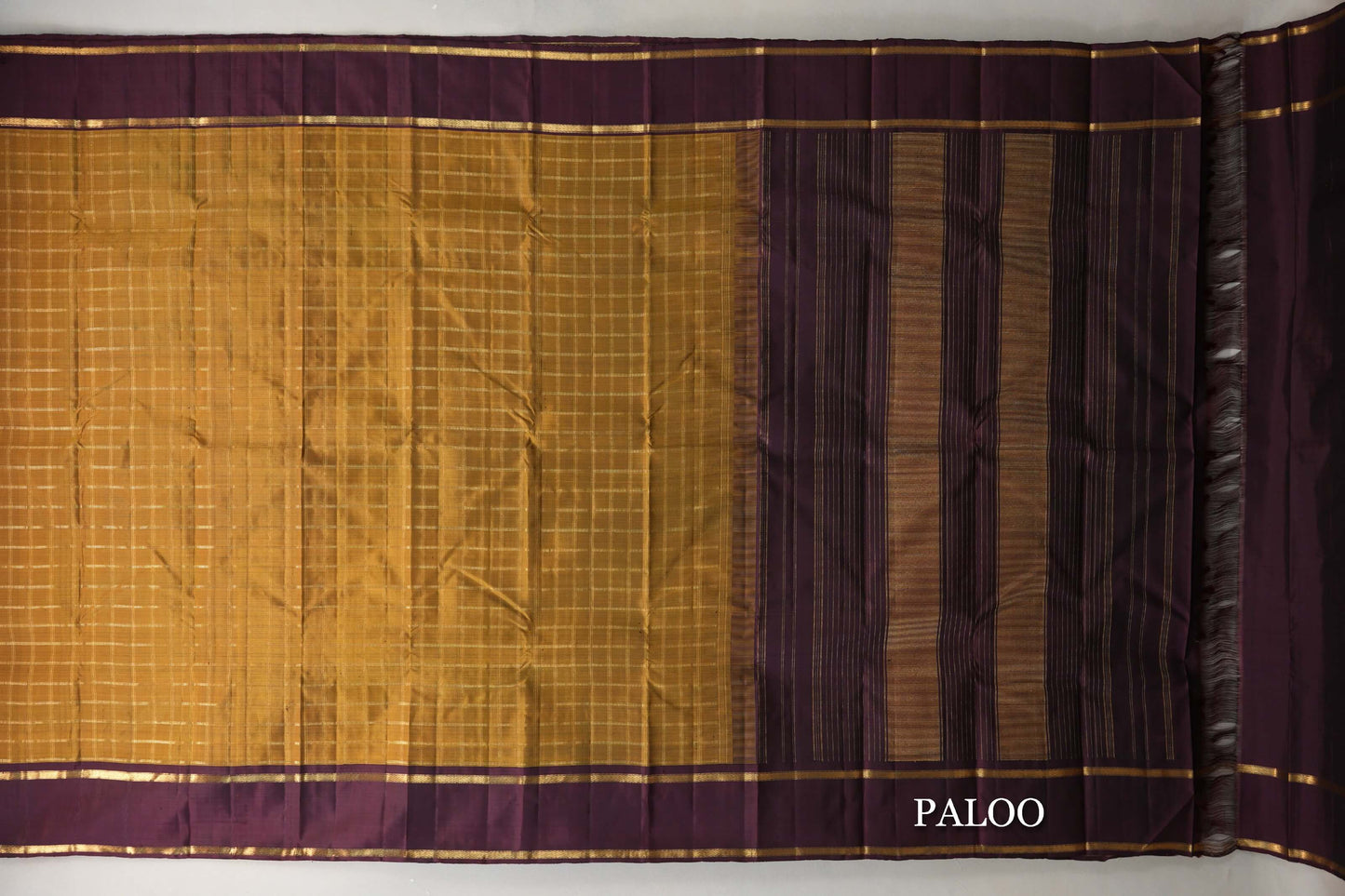 Olive Green with Deep Plum Borders Vintage Kanjivaram Silk Saree paloo