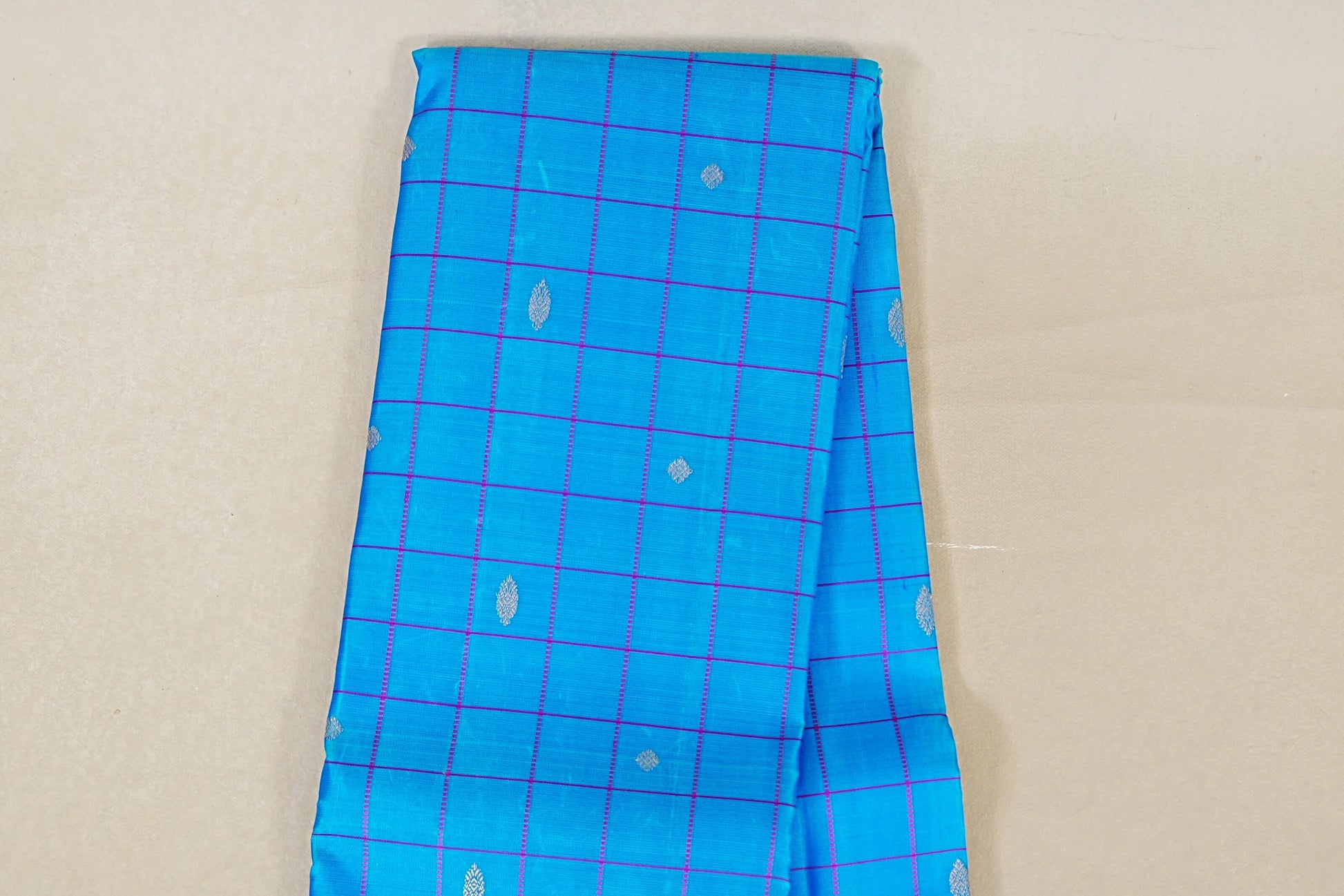 Peacock Blue with Purple Borders Vintage Kanjivaram Silk Saree  body zoom