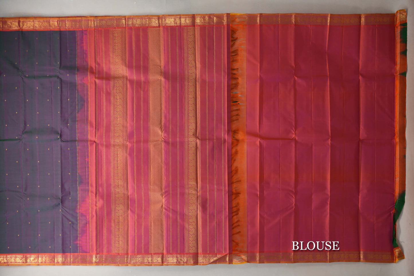 Dual Tone of Magenta & Green Vintage Kanjivaram Silk Saree blouse