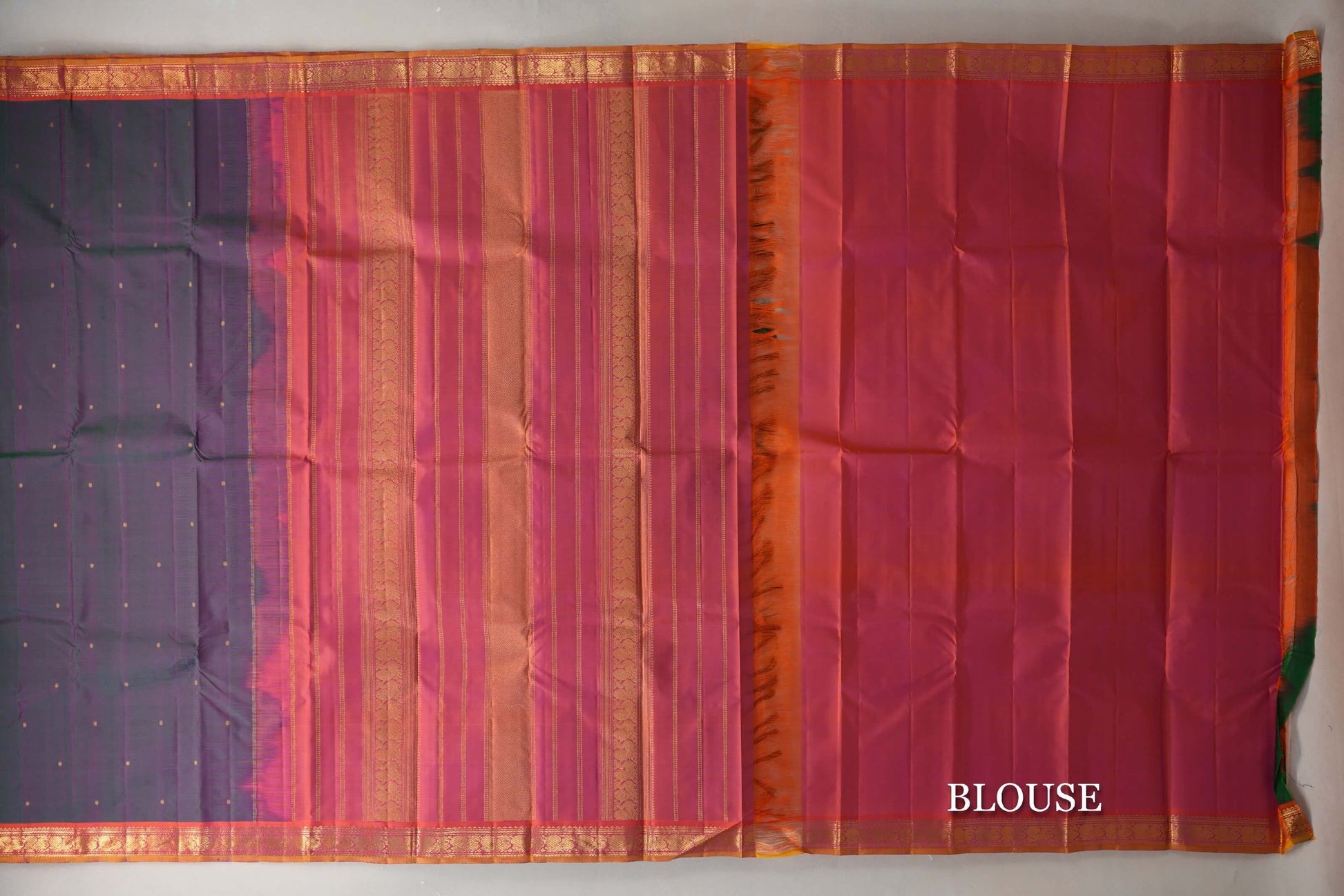 Dual Tone of Magenta & Green Vintage Kanjivaram Silk Saree blouse