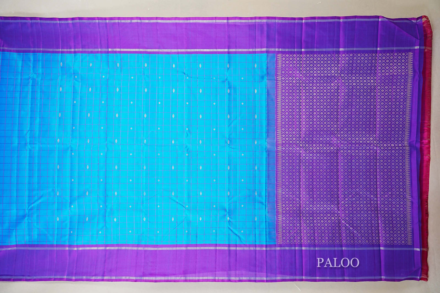 Peacock Blue with Purple Borders Vintage Kanjivaram Silk Saree paloo