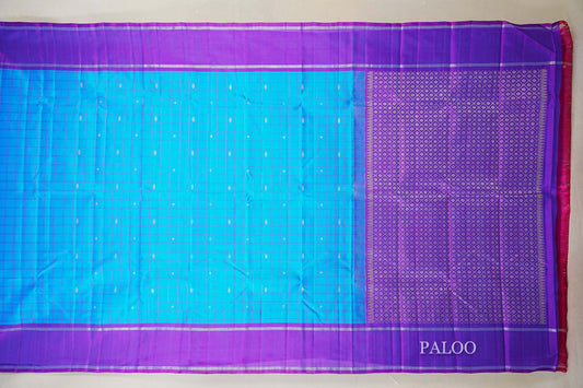 Peacock Blue with Purple Borders Vintage Kanjivaram Silk Saree paloo