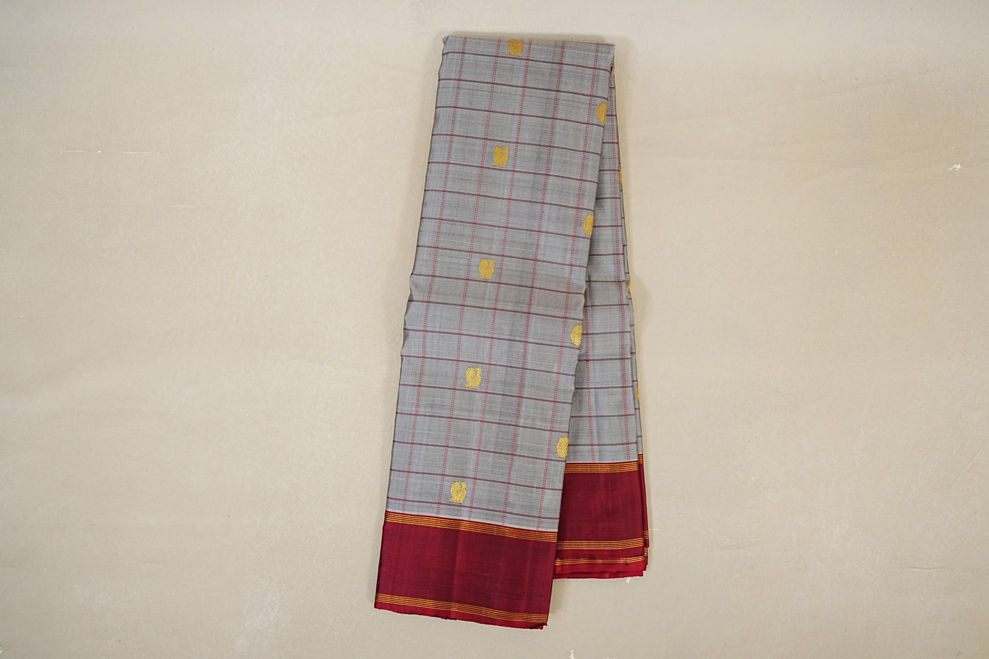 Grey with Maroon Borders Vintage Kanjivaram Silk Saree online