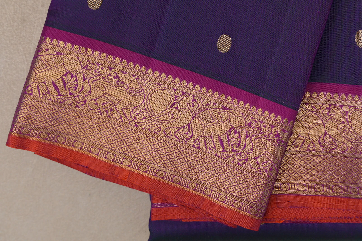 Dual Tone of Green & Purple Vintage Kanjivaram Silk Saree border