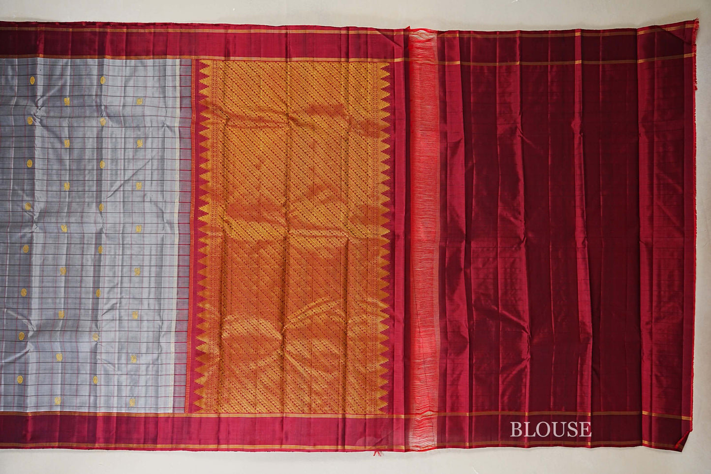 Grey with Maroon Borders Vintage Kanjivaram Silk Saree blouse