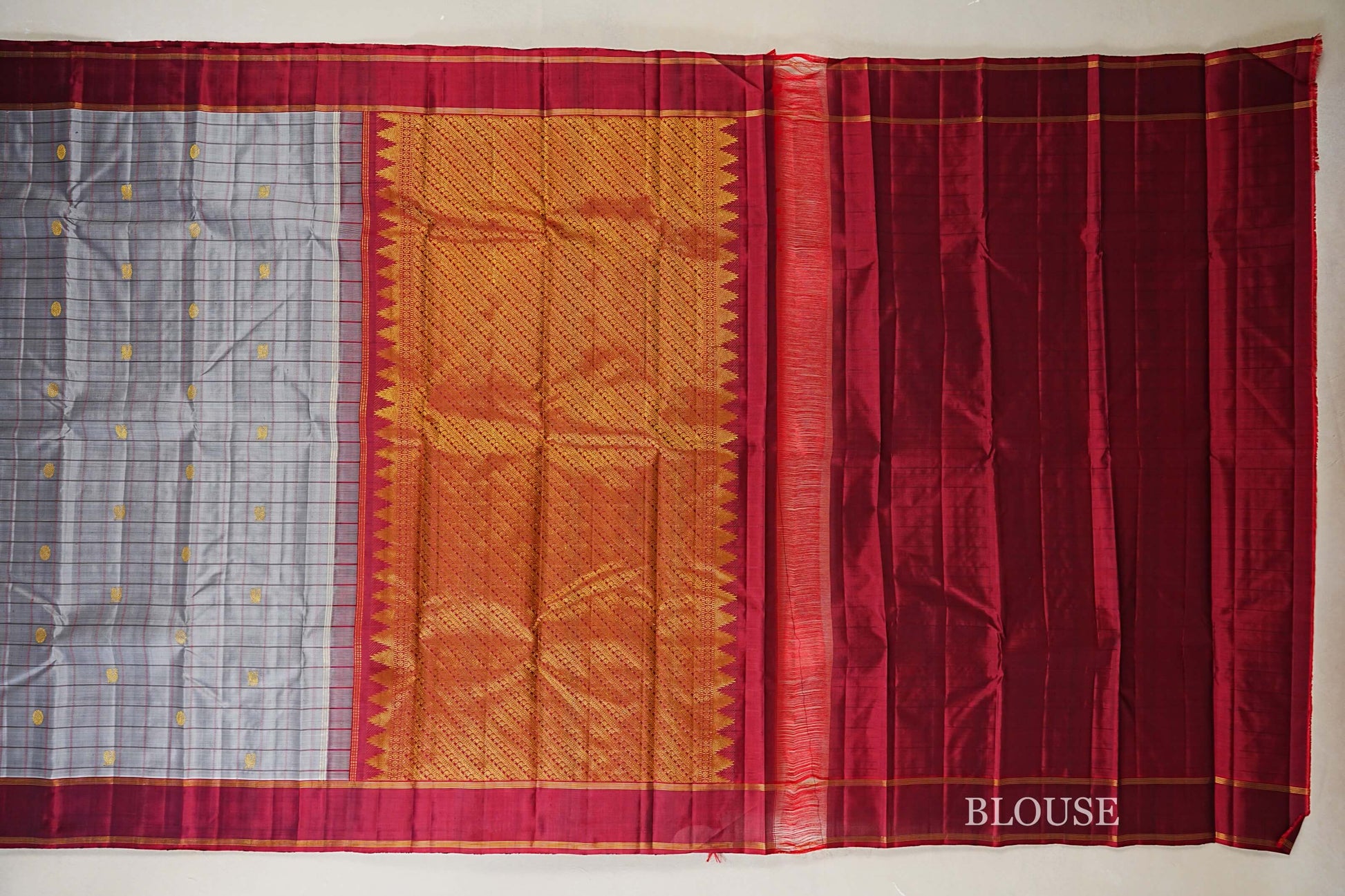 Grey with Maroon Borders Vintage Kanjivaram Silk Saree blouse