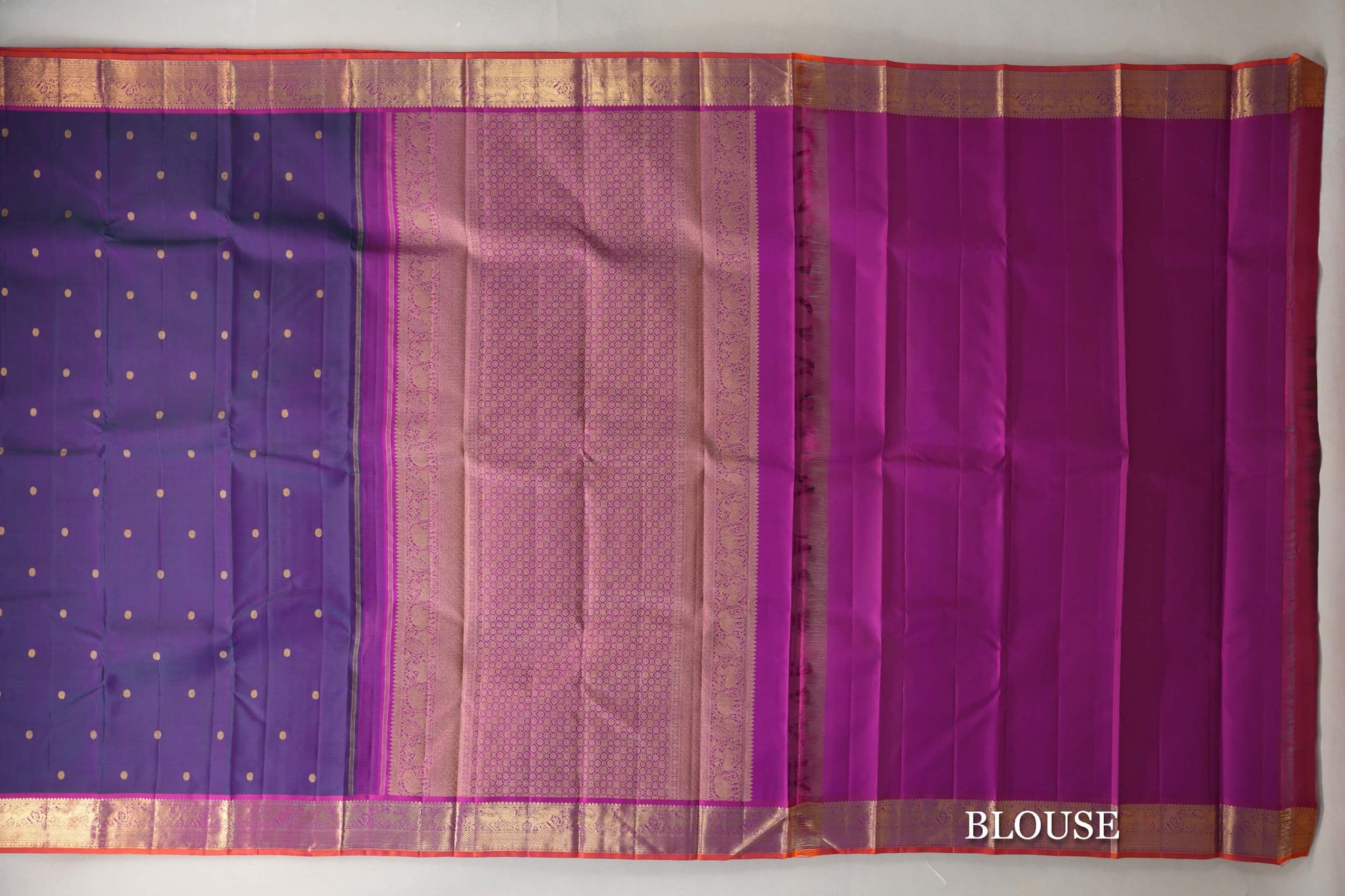 Dual Tone of Green & Purple Vintage Kanjivaram Silk Saree blouse