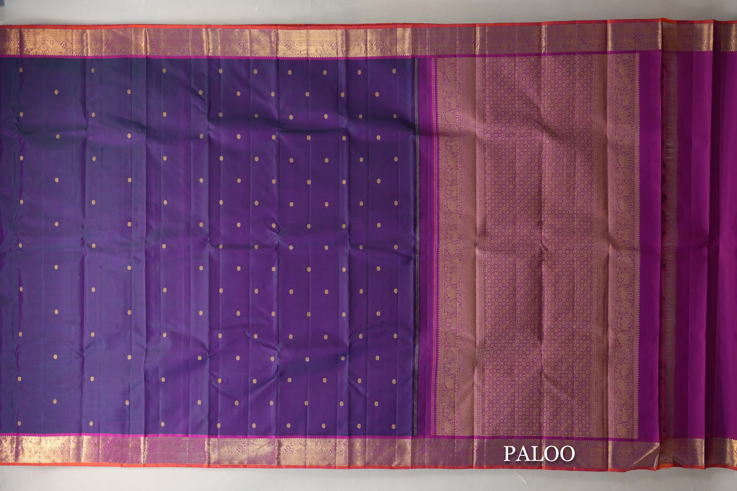 Dual Tone of Green & Purple Vintage Kanjivaram Silk Saree paloo