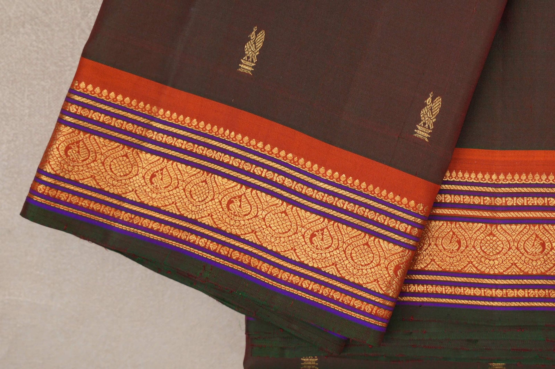 Dual Tone of Green & Orange Vintage Kanjivaram Silk Saree border