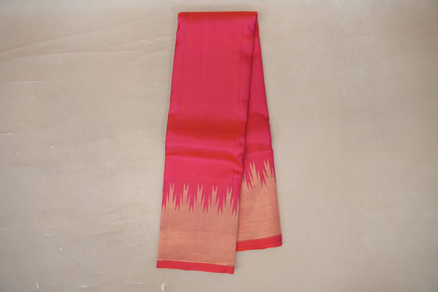 Online Orangish Pink with Temple Borders Light Weight Kanjivaram Silk Saree