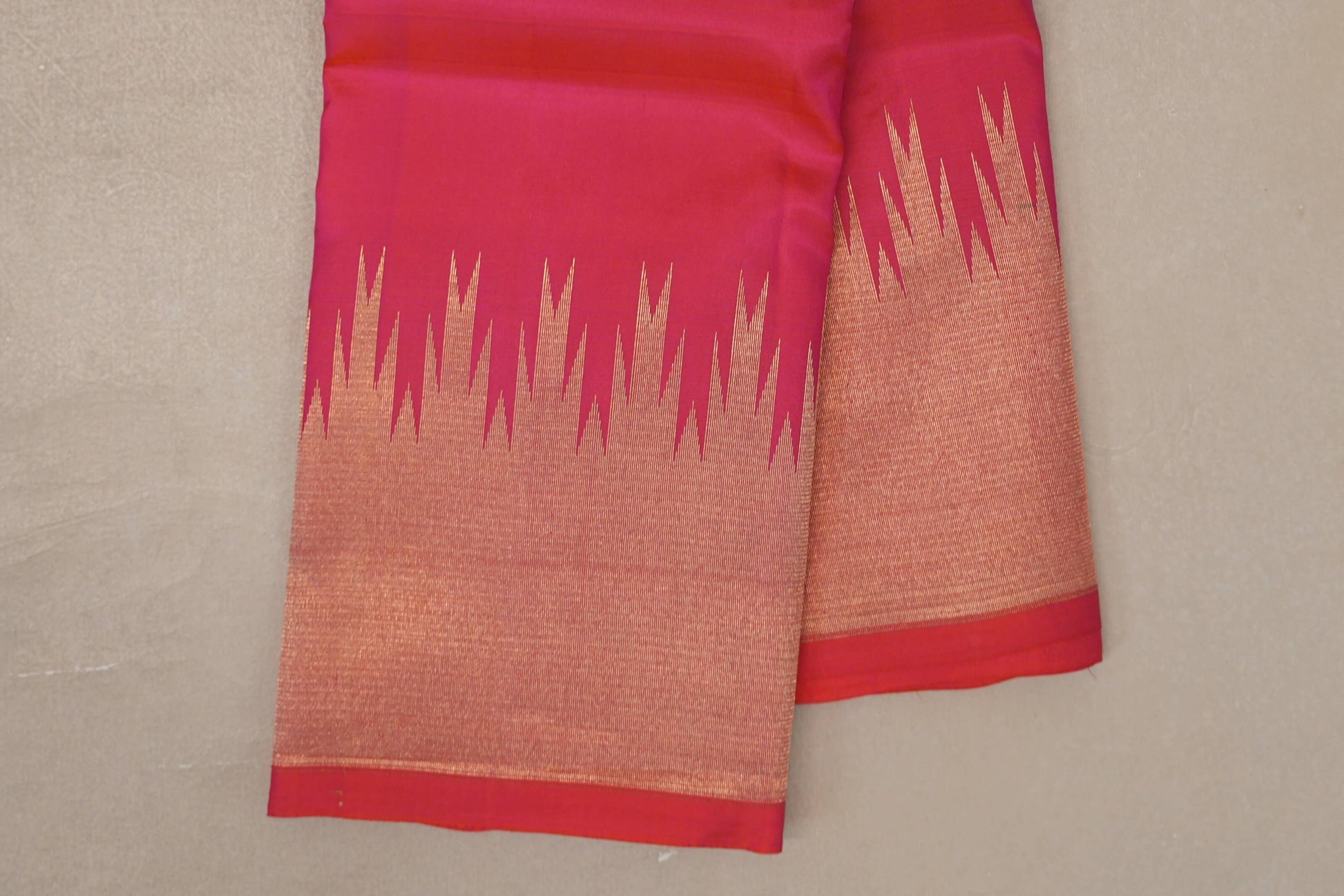 Orangish Pink Light Weight Kanjivaram Silk Saree temple border