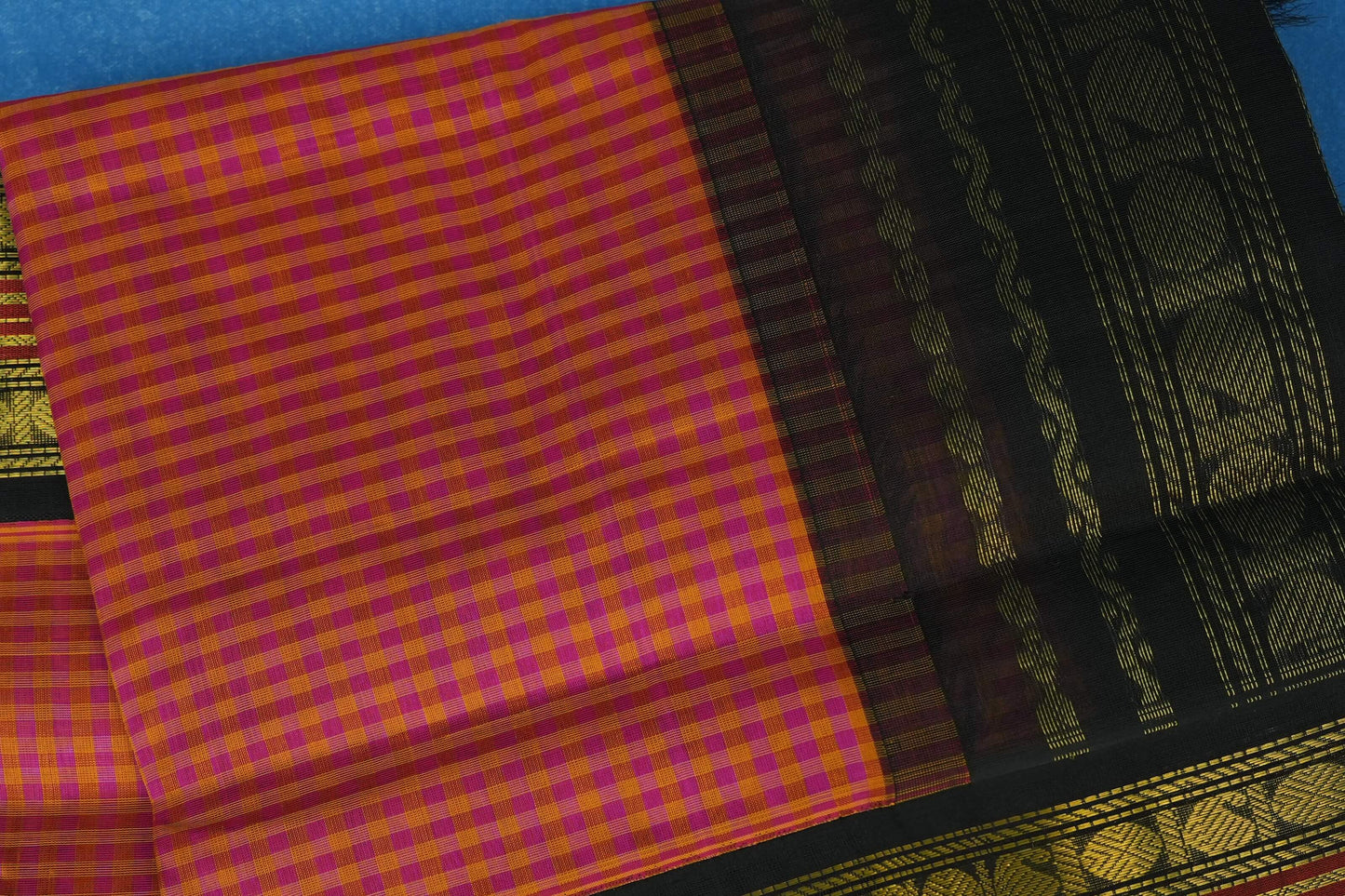 checked vintage silk cotton saree
