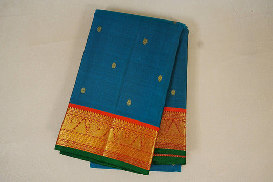 folded Bluish Green Vintage Kanjivaram Silk Saree