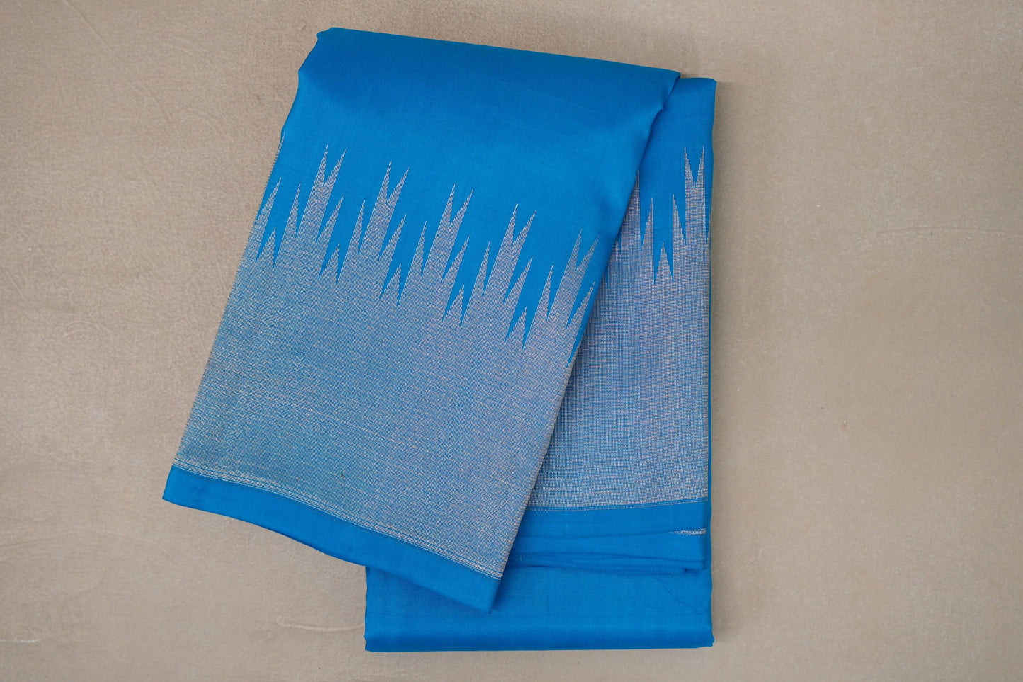 Deep Sky Blue with Temple Borders Light Weight Kanjivaram Silk Saree
