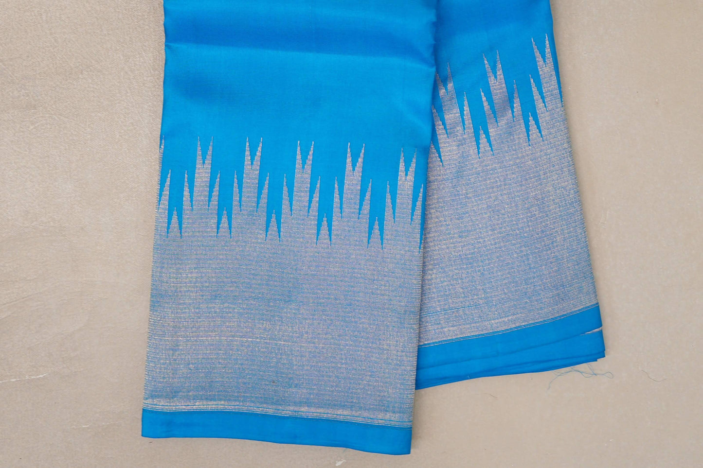 Deep Sky Blue Light Weight Kanjivaram Silk Saree temple border