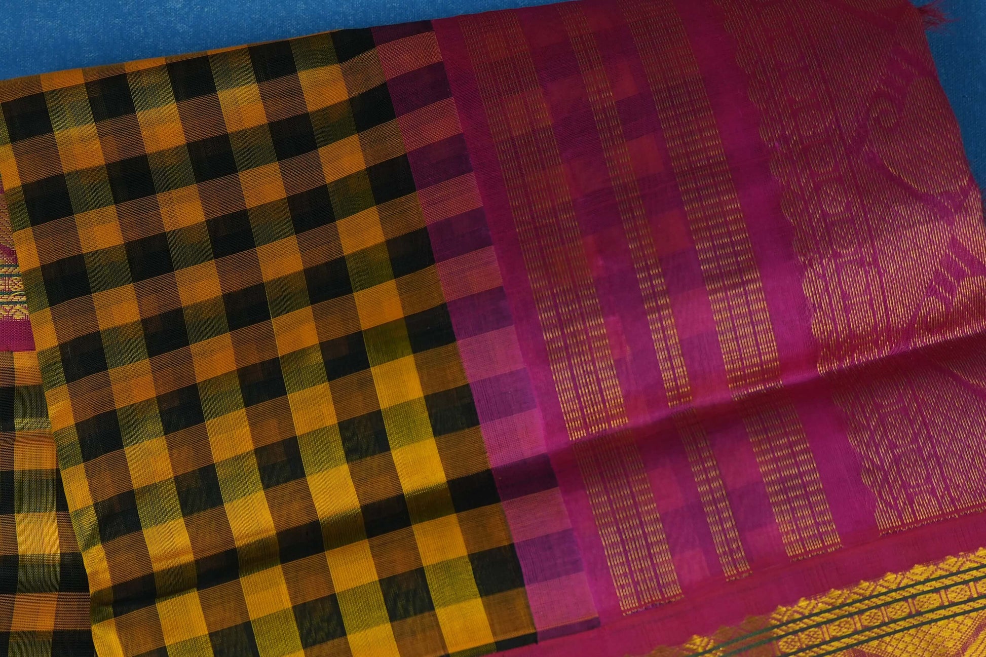 checked vintage silk cotton saree